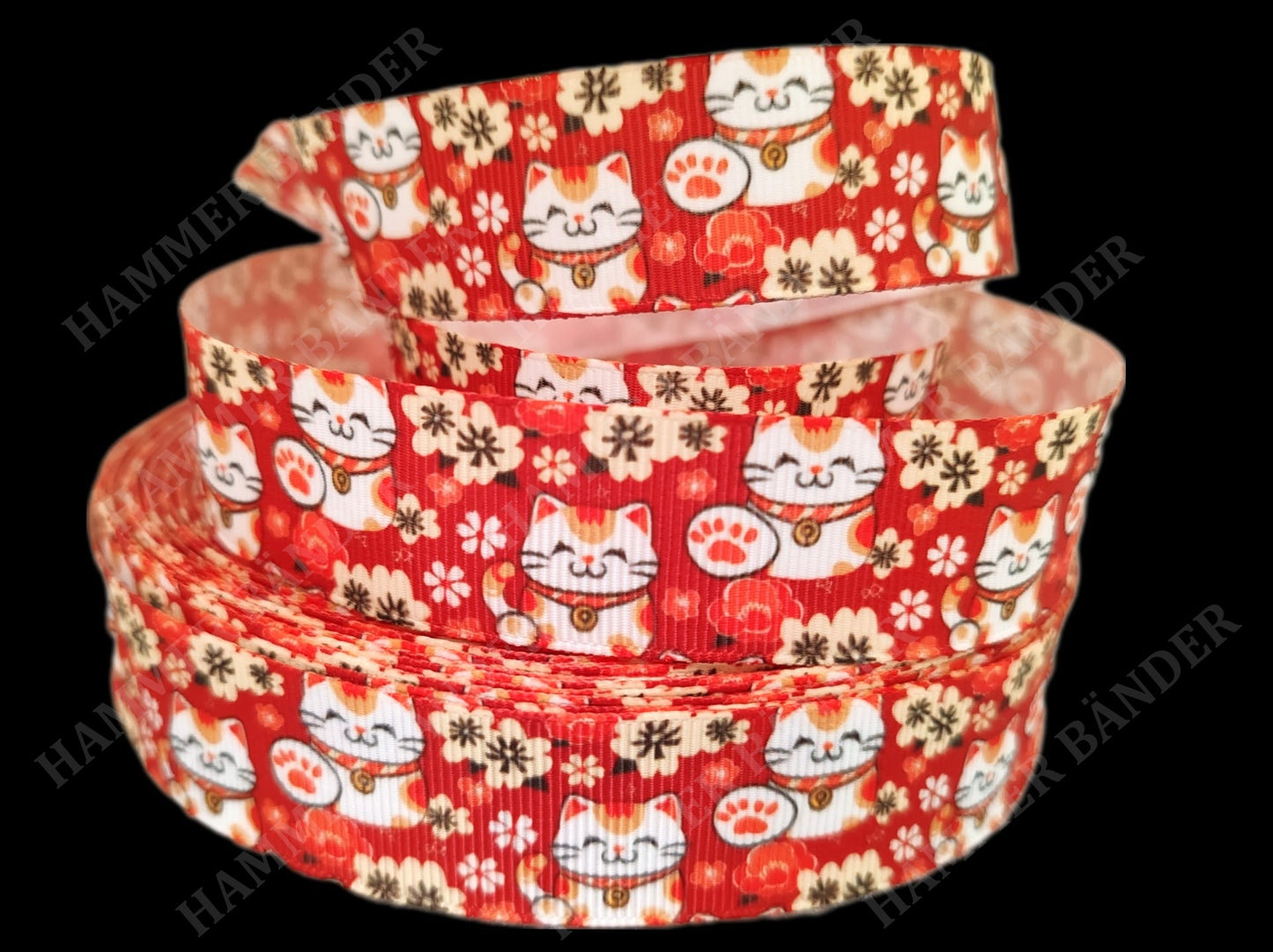 Maneki-neko & Blumen im japanischen Stil -Band – 25mm