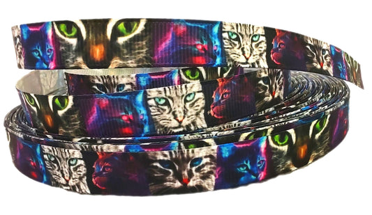 Farbenfrohe Katzenkunst – Exklusives bedrucktes Band 13mm