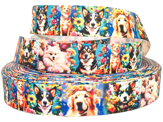 Hunde im Blumenmeer – Exklusives bedrucktes Band 22mm