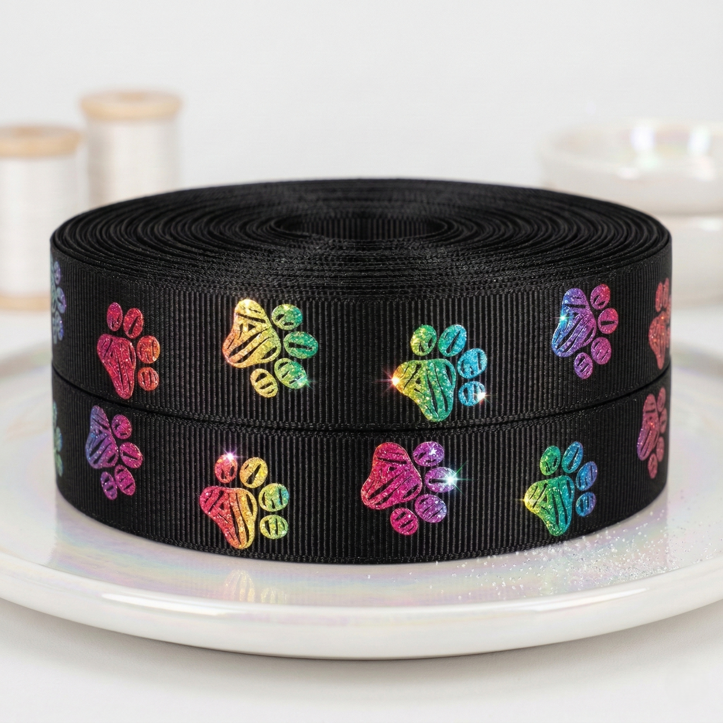 Rainbow Sparkle Paws Ripsband 22mm