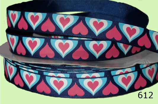 „Midnight Romance – Verspieltes Herzchen-Ripsband in Navy & Pink“ 16mm