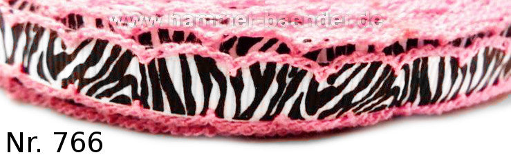 Zebra stripes with crocheted border in pink and orange