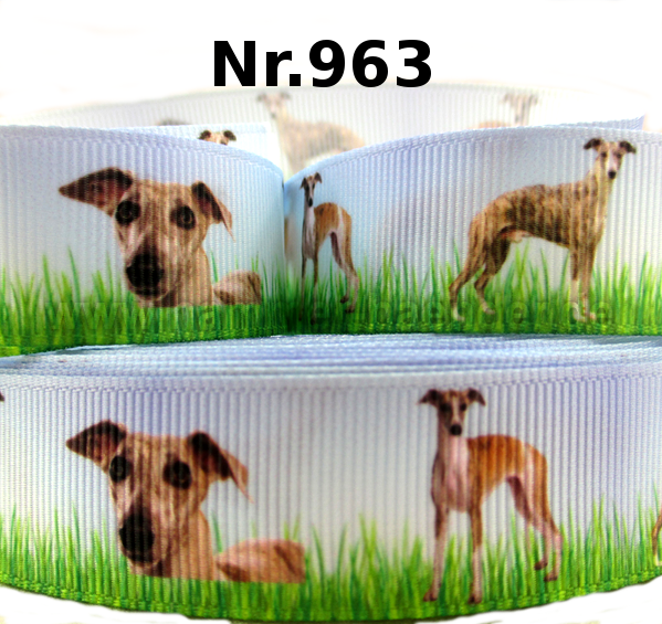 Windhund Ripsband – Whippets im Grünen (Himmelblau)
