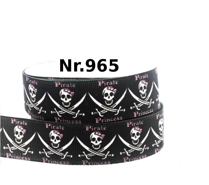 Pirate Princess Grosgrain Ribbon – Skull with Bow (Black)