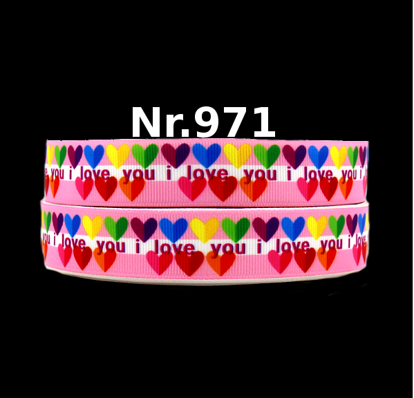 "I Love You" grosgrain ribbon – rainbow hearts on pink