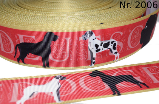 Exklusives Deutsche Dogge - Band mit Pastellrot & Gelbem Rand – 38mm
