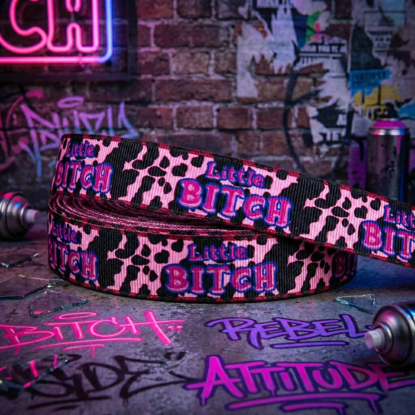 Exklusives Little Bitch -Leopardenmuster-Band – 22mm - Rosa