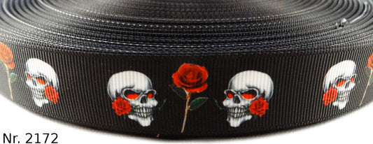 Exklusives Totenköpfe mit Rosen Band – Schwarz & Rot, 22mm