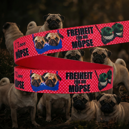 Exklusives Humor-Band I Love Möpse – Freiheit für die Möpse! – 22mm