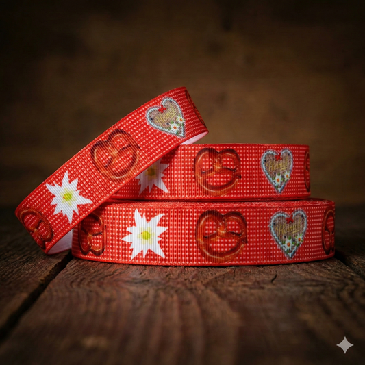 Exklusives Oktoberfest - Band mit Brezeln, Lebkuchenherzen & Edelweiß – 22mm