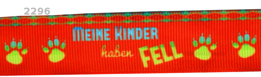 Exklusives Meine Kinder haben Fell - Band mit bunten Pfotenabdrücken – 22mm