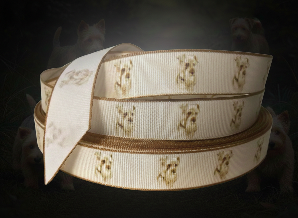 „Terrier Classic – Stilvolles Ripsband mit handgezeichneten Porträts für Deine treuen Begleiter“ 22 mm