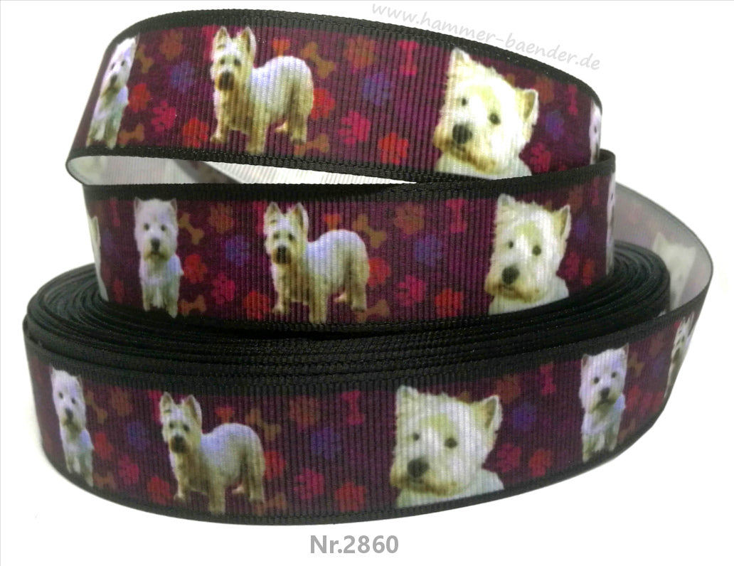 Exklusives West Highland Terrier Pfotenliebe -Band mit Beerenton – 22mm