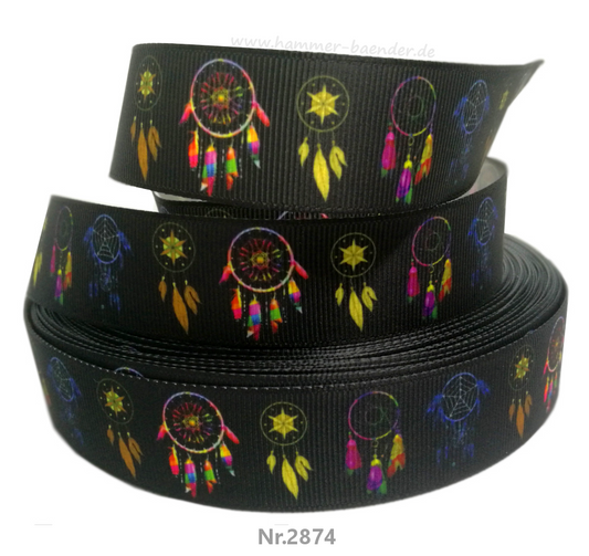 Exklusives Bunte Traumfänger -Band auf Schwarz – 25mm