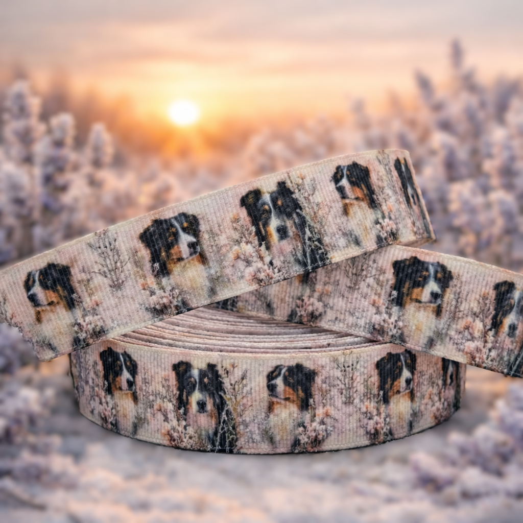 Exklusives Ripsband mit Border Collie Mix & Eisblumen ✨