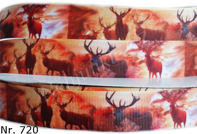 Exklusives Herbst - Hirsch - Band mit Sonnenuntergängen – 25mm