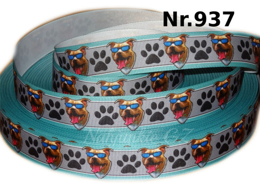 Exklusives Amstaff mit Sonnenbrille -Band mit Pfotenabdruck – 25mm