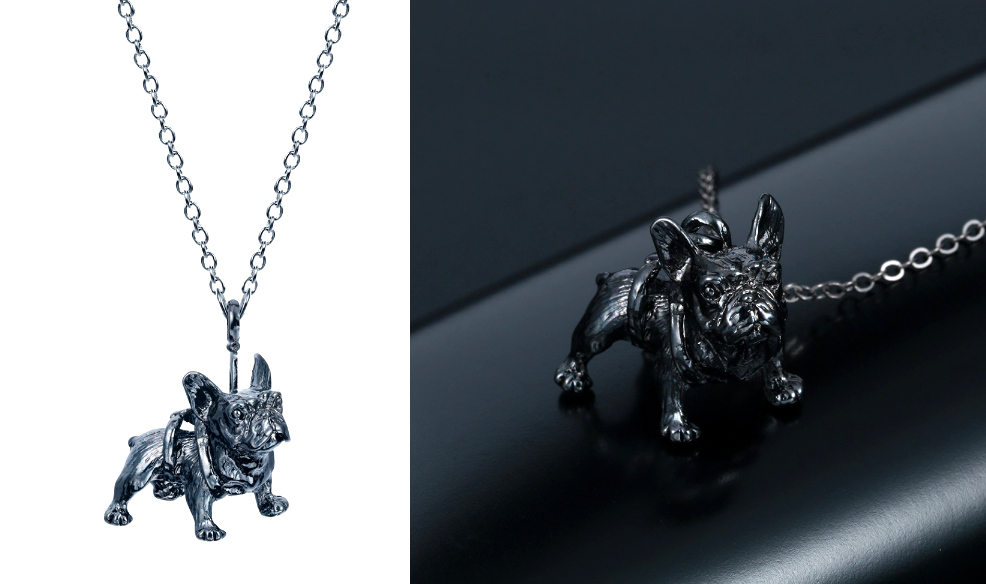 3D Französische Bulldoggen - Silber & Schwarz