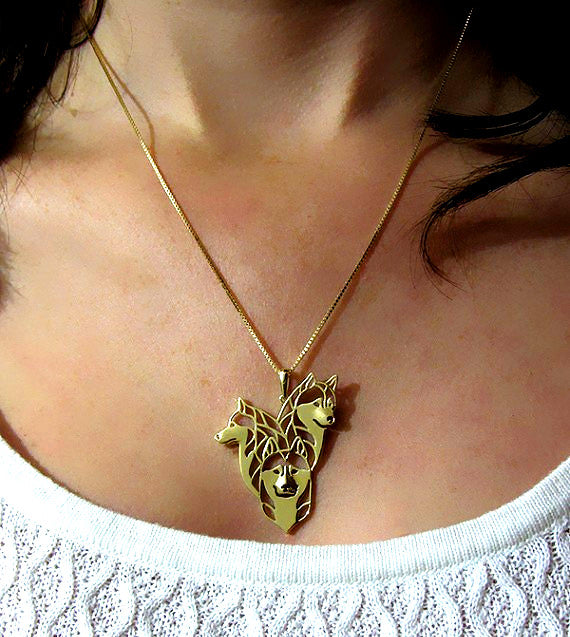 3 HUSKYS| Halskette mit Anhänger | Vergoldet