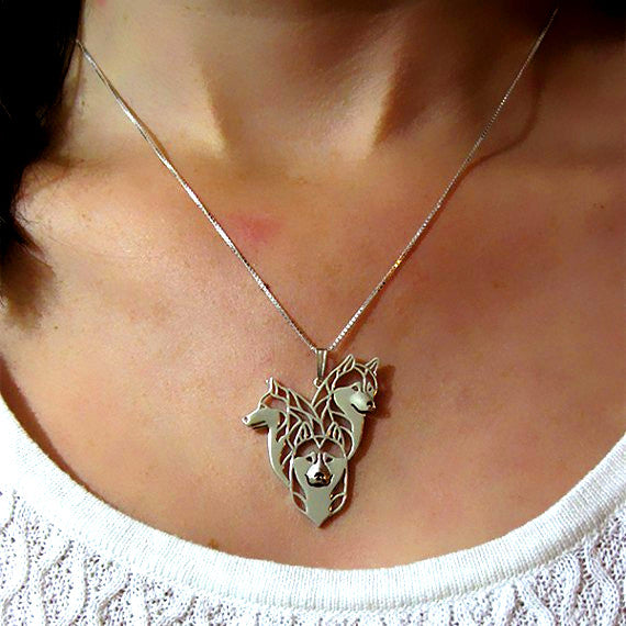 3 HUSKYS | Halskette mit Anhänger | Versilbert