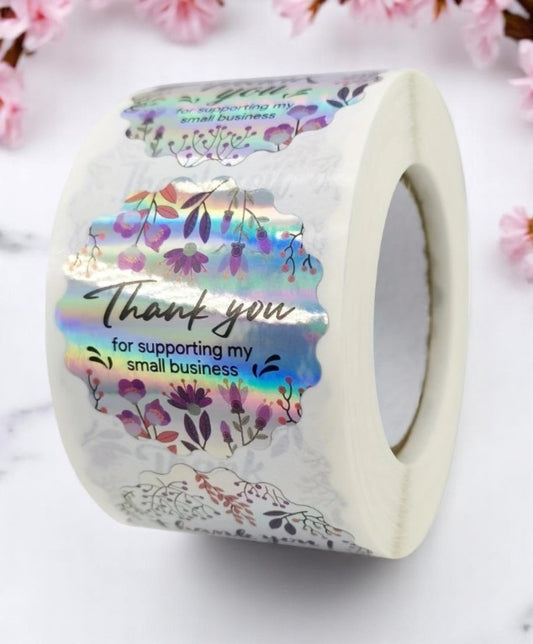 Mit Liebe bedankt – Hologramm-Sticker in Blütendesign