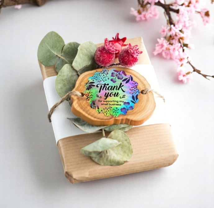 Mit Liebe bedankt – Hologramm-Sticker in Blütendesign