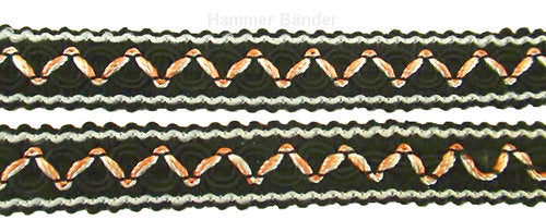 Zickzack-Häkeln – Webband 13 mm mit kupferfarbenen Akzenten