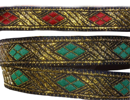 Webband mit goldener Webung in Rot oder Grün