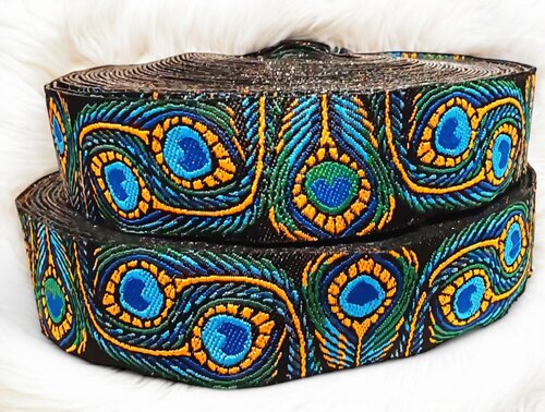 Pfauenfeder – Webband im königlichen Design in 22mm