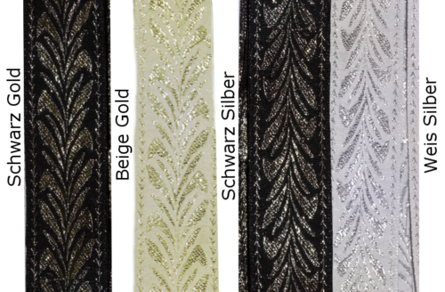 Diverse collection of woven ribbons with a glittering floral motif