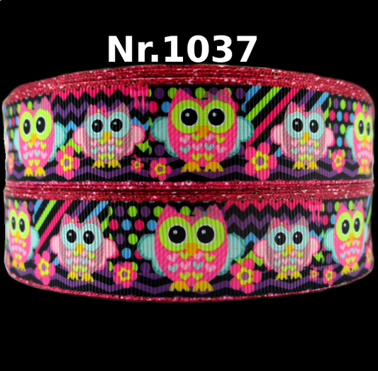 Eulen Cartoon Band mit buntem Zackenmuster – 25mm