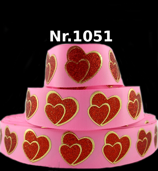 Verliebte Glitzerherzen auf zartem Rosa – Romantisches Band mit Gold & Rotem Funkeln, 22mm