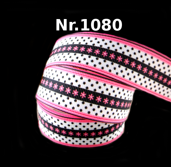 Pink Dreams: Blumiges Punktemuster-Band mit schwarzem Akzent – 25mm