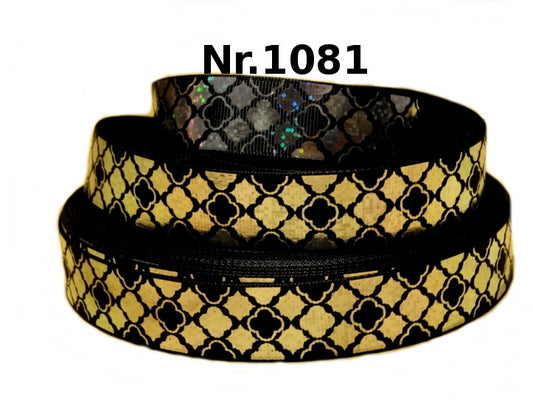 Schimmerndes Ornament-Band in Gold auf Schwarz – 22mm