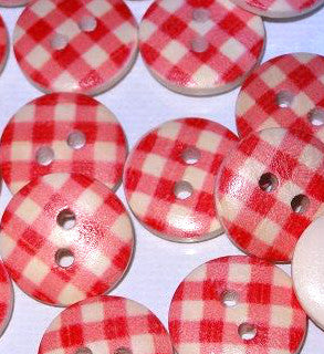 Holzknopf Kariert in Rot & Blau