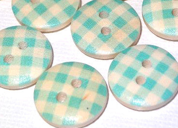 Holzknopf Kariert in Rot & Blau