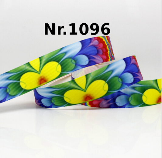 Abstraktes Blumenmuster-Band in bunten Farben – 22mm