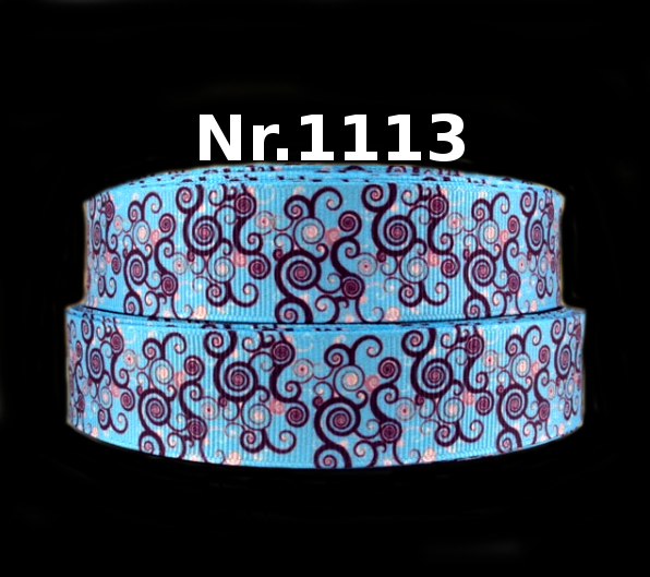 Abstraktes Blumenranken-Band auf Hellblau – 25mm