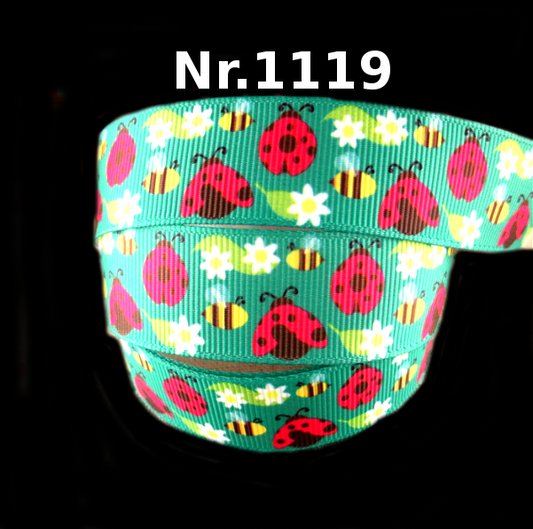 Frühlings-Band mit Marienkäfern, Bienen & Blumen – 22mm