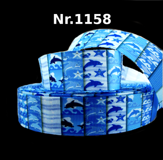 Patchwork-Meer: Delfin-Band in Blautönen – 25mm