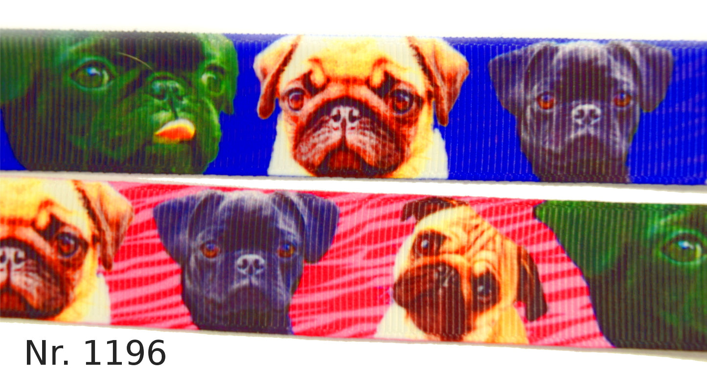 Exklusives  Mops - Band mit Tigerstreifen – 22mm (Blau)