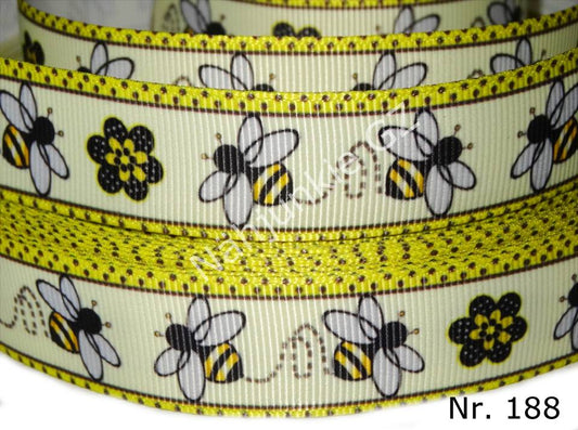 Bienen-Band – 22mm | Fröhliche Bienen auf gelbem Hintergrund