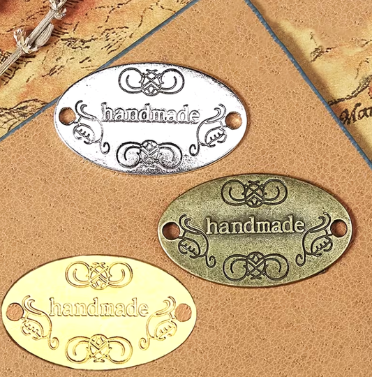 Metall-Label "Handmade" Oval 32 mm – Zum Aufnähen & Nieten
