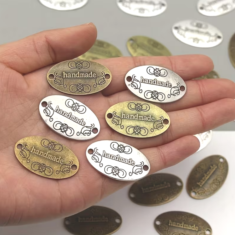 Metall-Label "Handmade" Oval 32 mm – Zum Aufnähen & Nieten