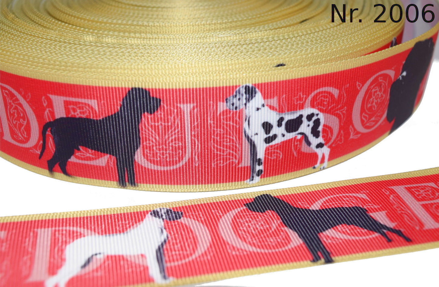 Exklusives  Deutsche Dogge - Band mit Pastellrot & Gelbem Rand – 38mm