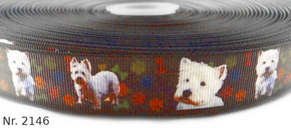 Exklusives  West Highland Terrier Pfotenliebe - Band auf Schwarz – 22mm