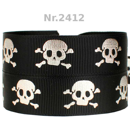 „Rebellischer Style – Markantes Totenkopf-Band mit edlem Silber-Foliendruck“ 22 mm