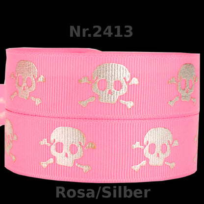„Rebellischer Style – Markantes Totenkopf-Band mit edlem Silber-Foliendruck“ 22 mm