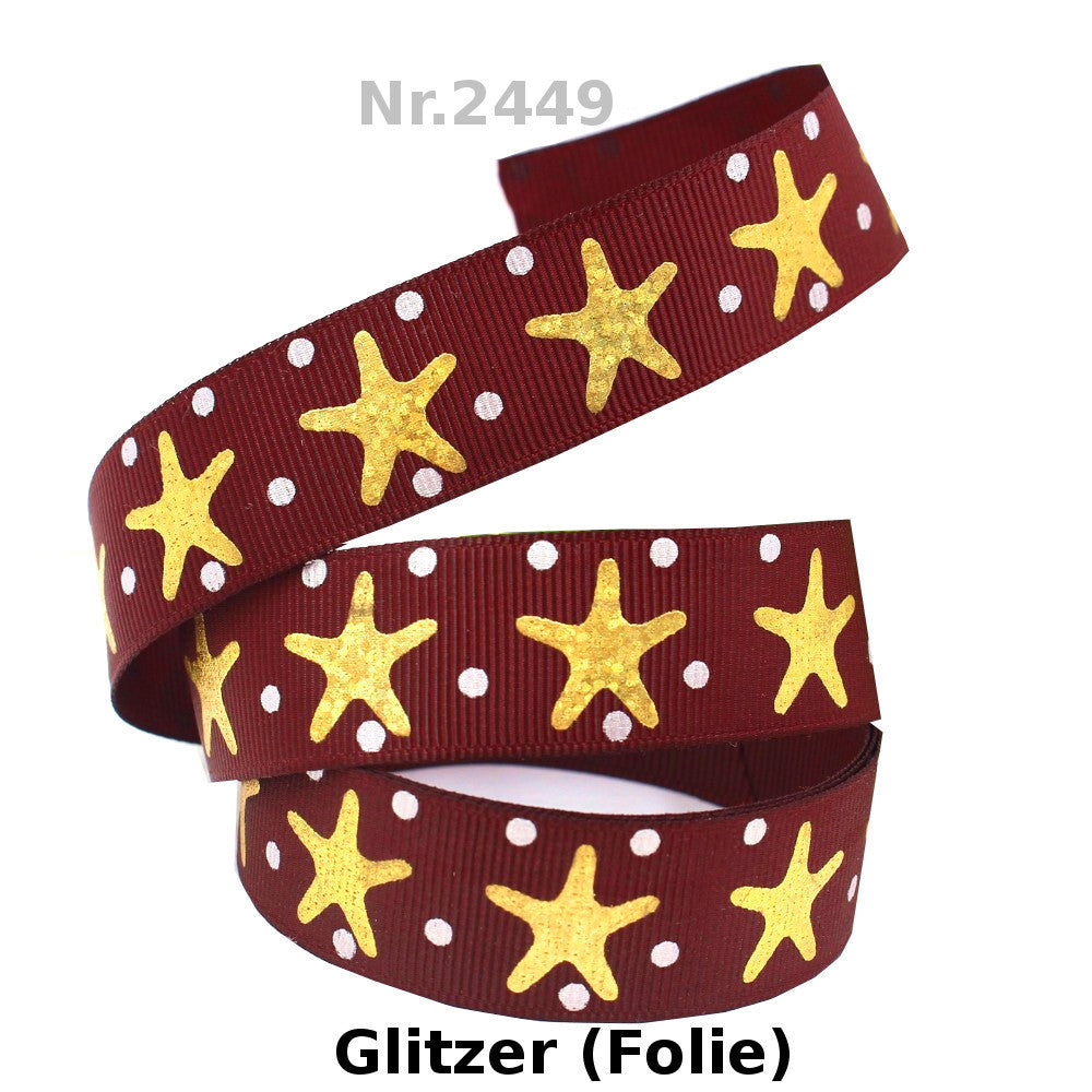 🌊 Maritimer Glanz – Ripsband mit Gold-Prisma Seesternen in 5 Farben ⭐