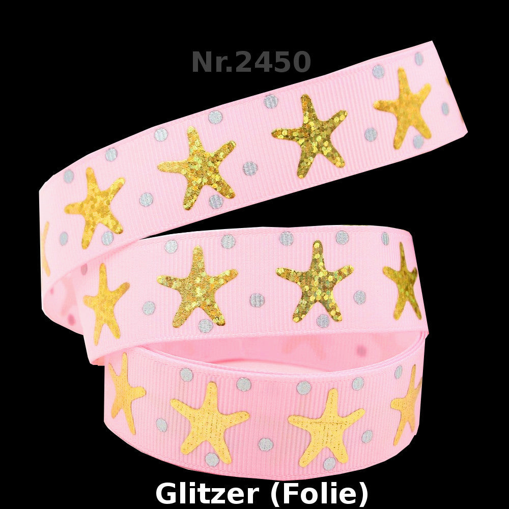 🌊 Maritimer Glanz – Ripsband mit Gold-Prisma Seesternen in 5 Farben ⭐